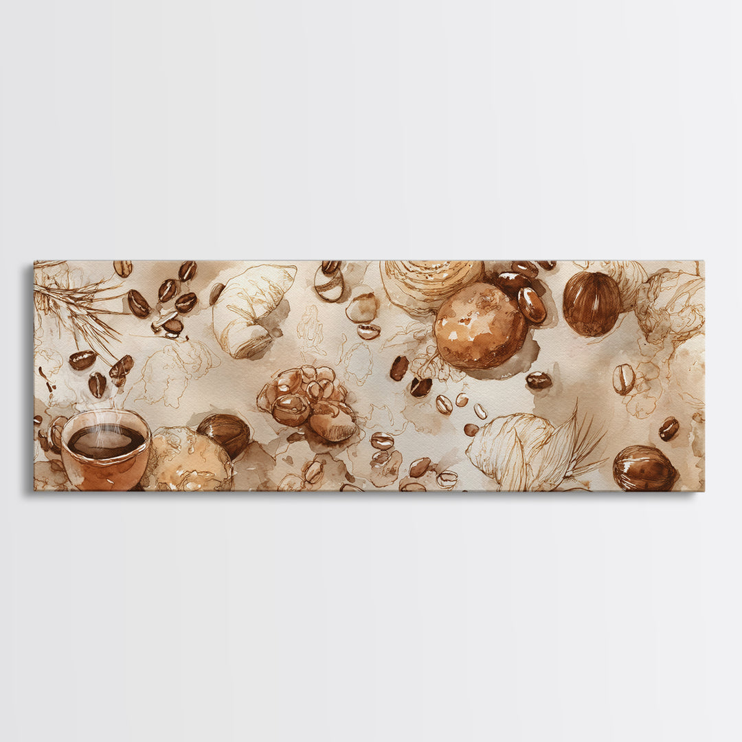Coffee Bean Pattern Framed Canvas Print, Coffee Shop Art, Kitchen Gift, Cafe Decor, Oil Painting, Cafe, Coffee Art, Food Art, CSA-3x1-79