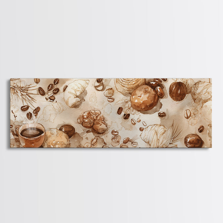 Coffee Bean Pattern Framed Canvas Print, Coffee Shop Art, Kitchen Gift, Cafe Decor, Oil Painting, Cafe, Coffee Art, Food Art, CSA-3x1-79