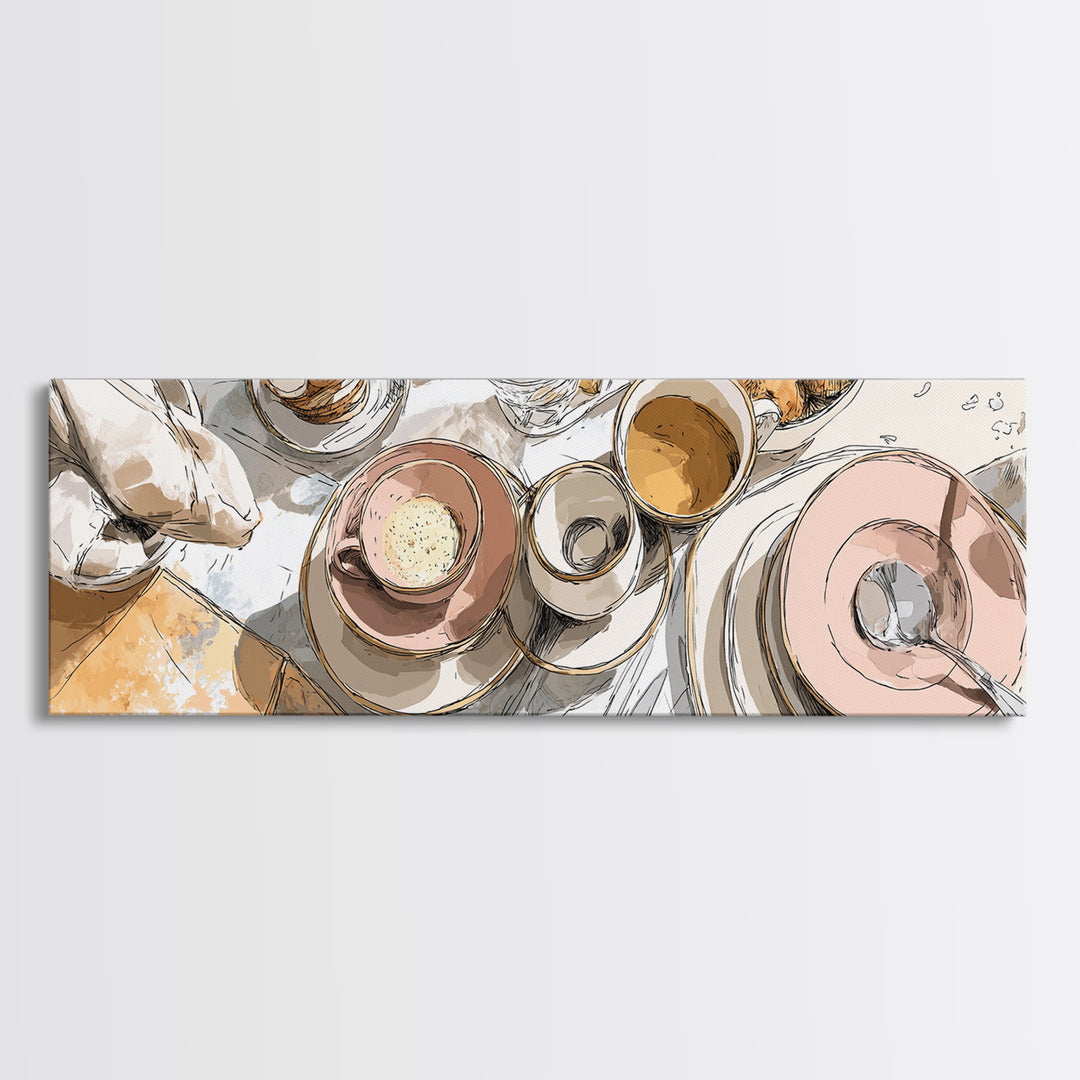 Minimal Line Art of a Cup and Framed Canvas Print, Coffee Shop Art, Dopamine Decor, Cafe Decor, Fine Art, Cafe, Coffee Wall Art, CSA-3x1-82