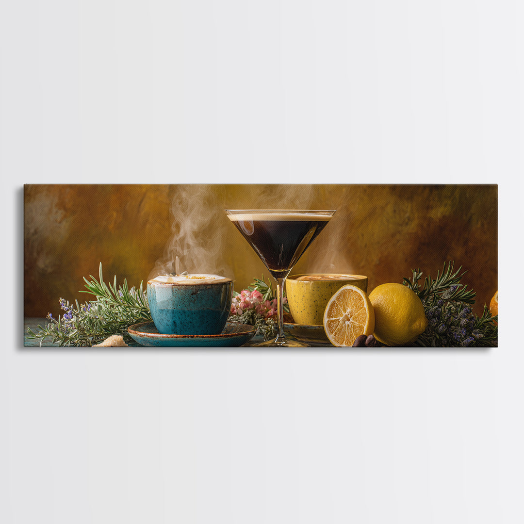 Espresso Martini Coffee Cocktail Still Life Framed Canvas Print, Coffee Shop Art, Dark Academia Decor, Cafe Decor, Cafe, CSA-3x1-9