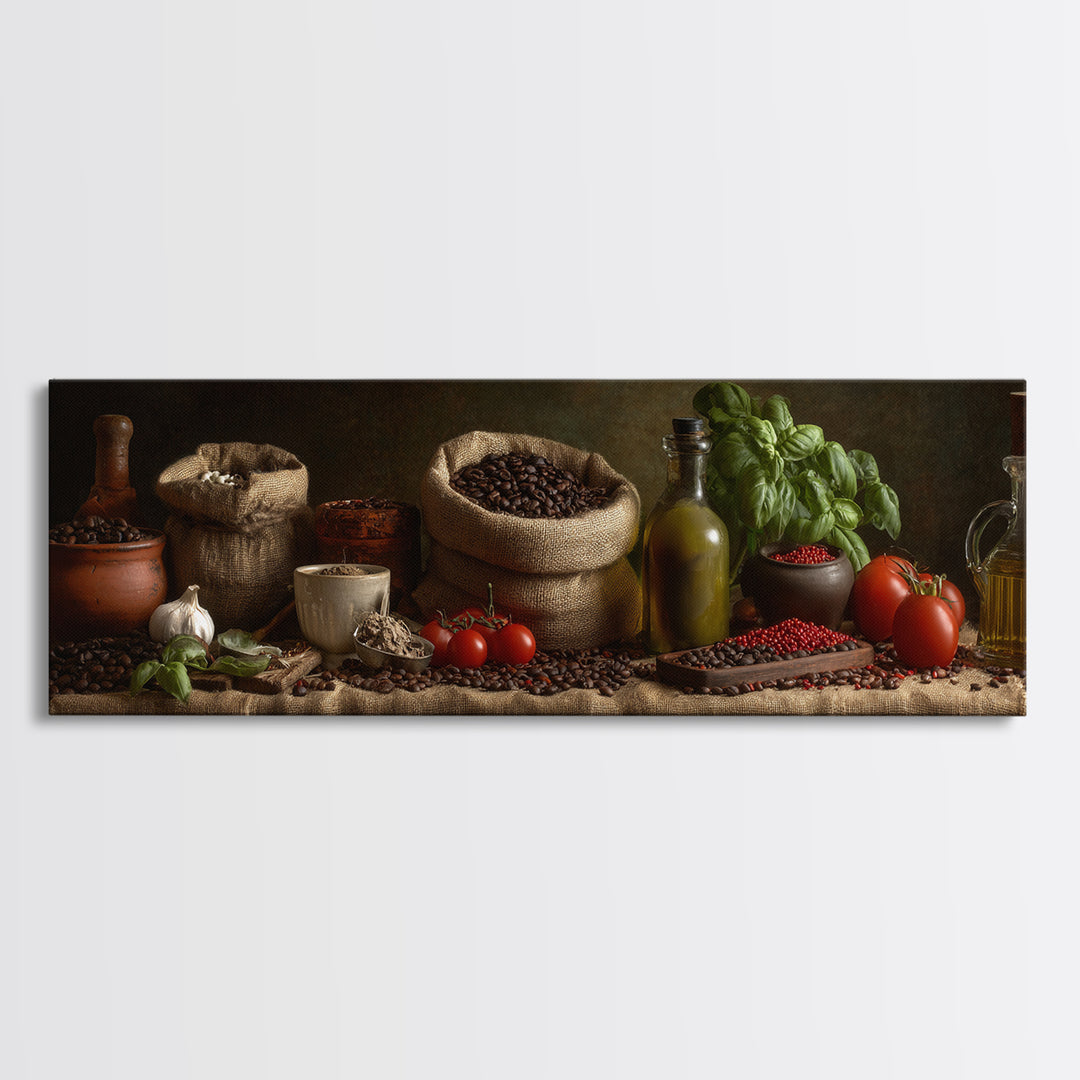 Coffee Beans and Burlap Sack Still Life Framed Canvas Print, Coffee Shop Art, Moody Wall Art, Cafe Decor, Fine Art, Cafe, CSA-3x1-90