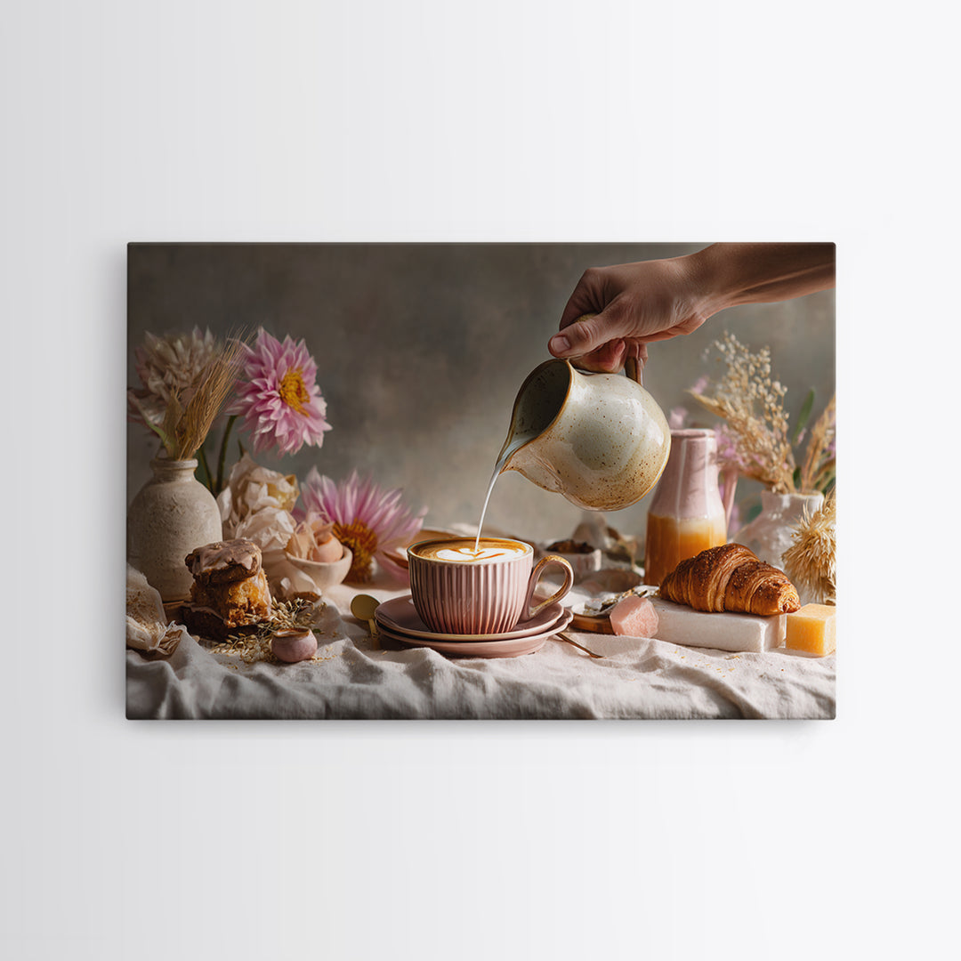 Barista Hands Pouring Milk into Espresso Canvas Print, Coffee Shop Art, Bedroom Wall Art, Cafe Decor, Fine Art, Cafe, CSA-3x2-1