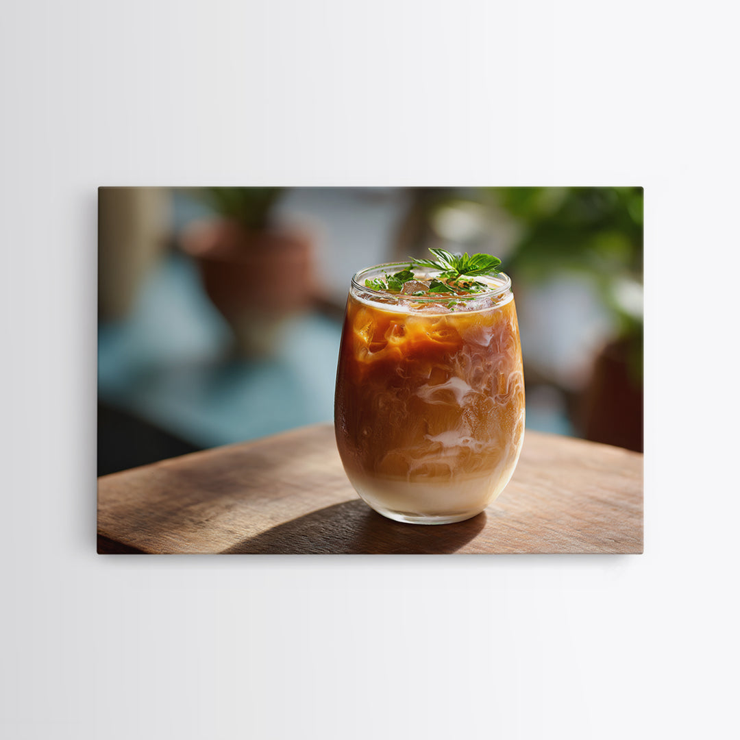 Iced Coffee Glass Framed Canvas Print, Coffee Shop Art, Canvas Print, Cafe Decor, Fine Art, Cafe, Neutral Decor, Modern Decor, CSA-3x2-15