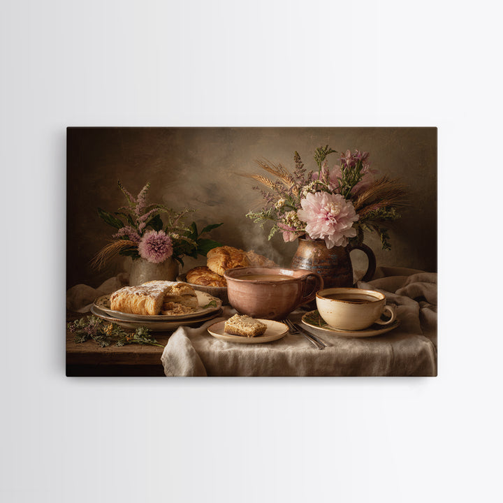 Sunlit Pastry and Coffee Arrangement Framed Canvas Print, Coffee Shop Art, Coffee Art, Cafe Decor, Fine Art, Cafe, CSA-3x2-23
