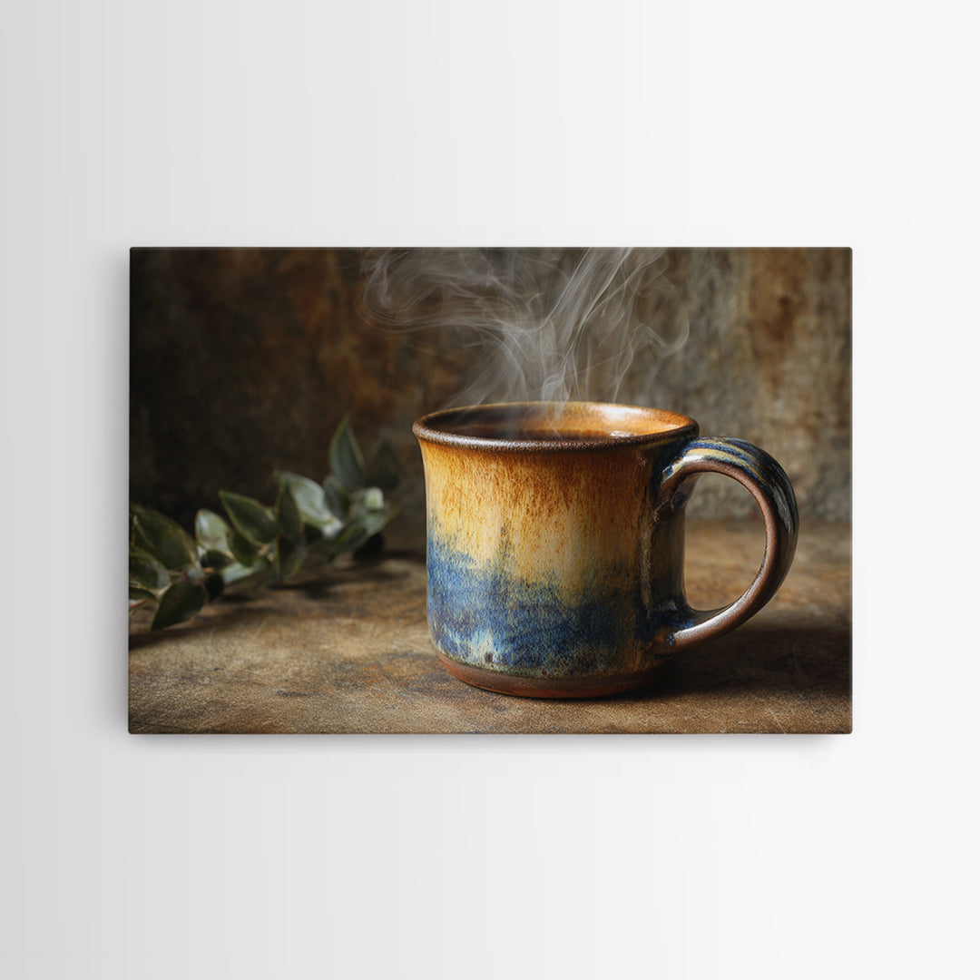 Espresso Cup with Rising Steam and Warm Canvas Print, Coffee Shop Art, Modern Decor, Cafe Decor, Fine Art, Cafe, Wall Decor, CSA-3x2-29
