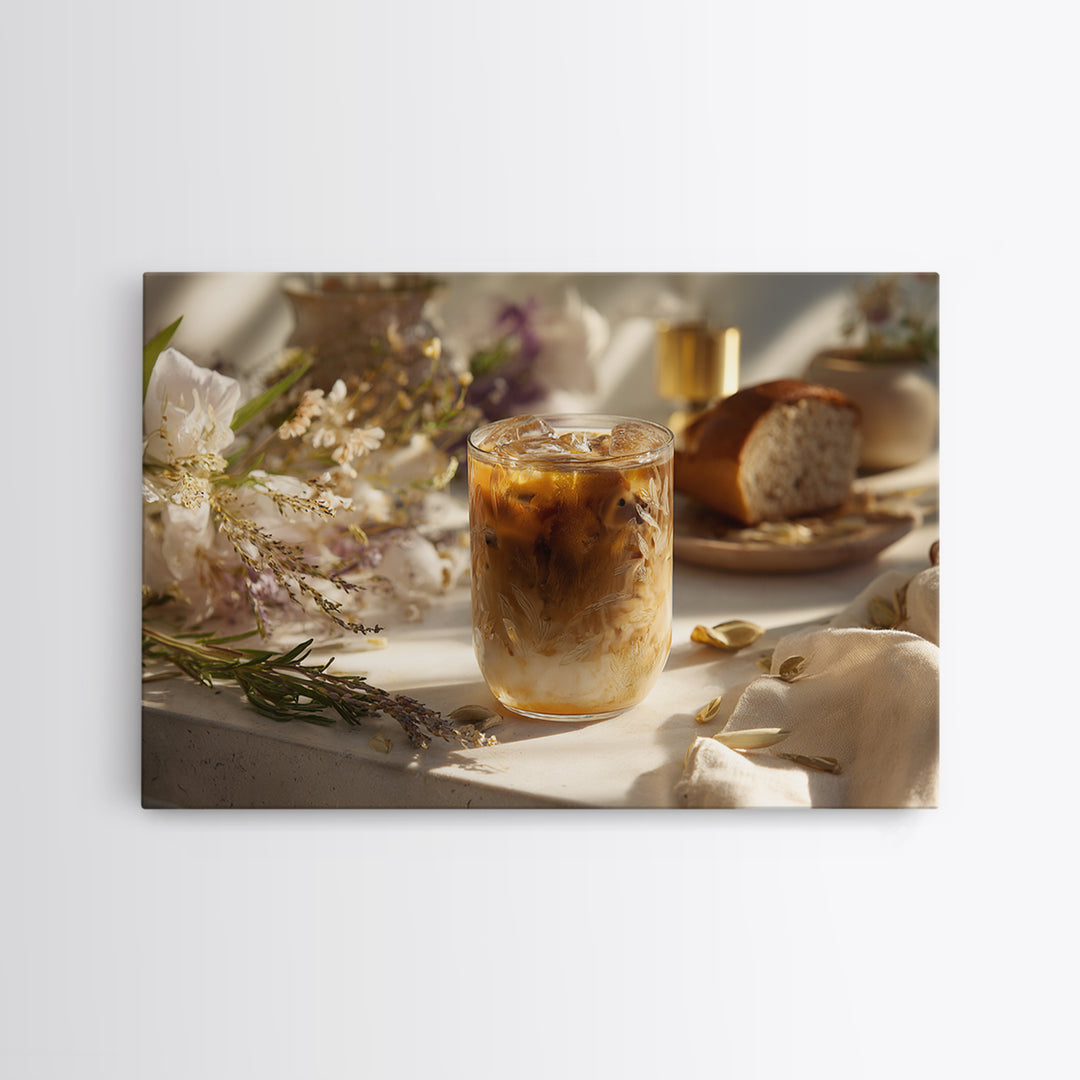 Iced Coffee Glass Framed Canvas Print, Coffee Shop Art, Contemporary Art, Cafe Decor, Cafe, Printable Art, Farmhouse Decor, CSA-3x2-39