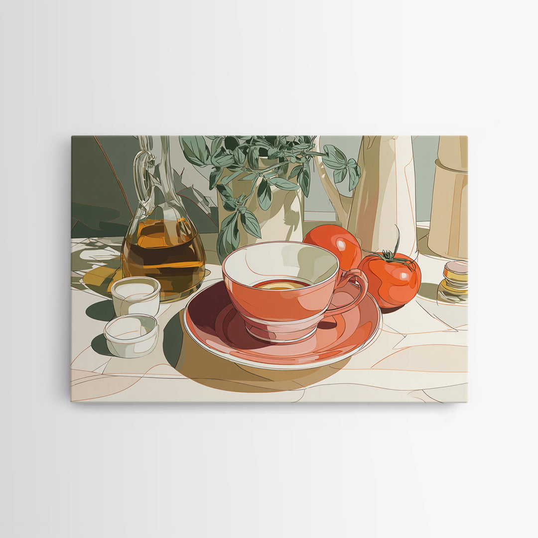 Minimal Line Art of a Cup and Framed Canvas Print, Coffee Shop Art, Bedroom Wall Art, Cafe Decor, Abstract Art, Cafe, CSA-3x2-46