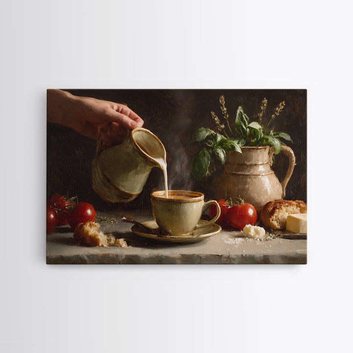Barista Hands Pouring Milk into Espresso Canvas Print, Coffee Shop Art, Neutral Decor, Cafe Decor, Fine Art, Cafe, Home Decor, CSA-3x2-49