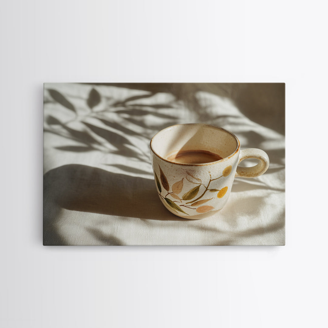 Espresso Cup with Rising Steam and Warm Framed Canvas Print, Coffee Shop Art, Coffee Art, Cafe Decor, Fine Art, Cafe, CSA-3x2-5
