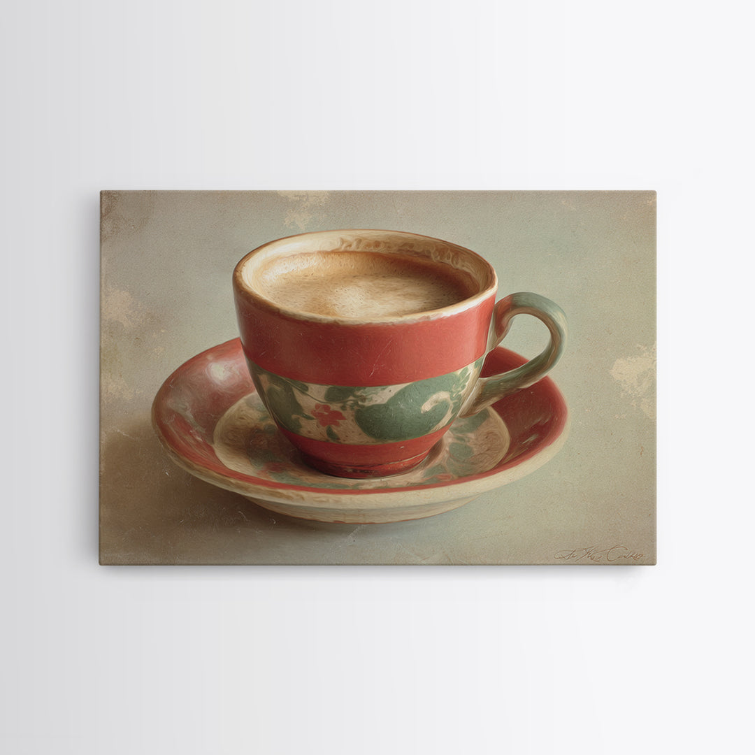 Retro Cafe Poster Coffee Cup Graphic Framed Canvas Print, Coffee Shop Art, Digital Wall Art, Cafe Decor, Fine Art, Cafe, CSA-3x2-59