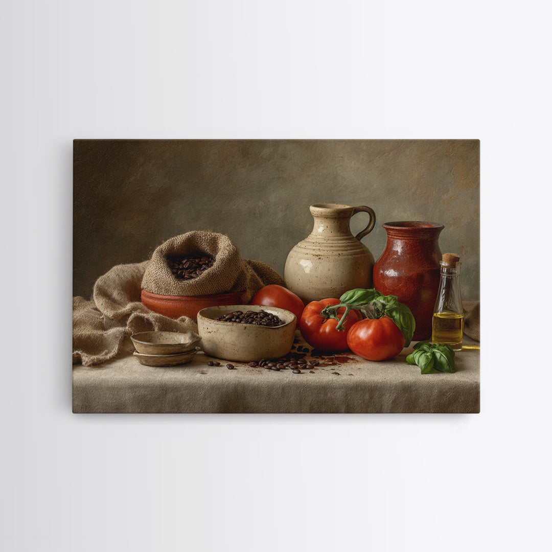 Coffee Beans and Burlap Sack Still Life Framed Canvas Print, Coffee Shop Art, Dark Academia Decor, Cafe Decor, Fine Art, Cafe, CSA-3x2-6