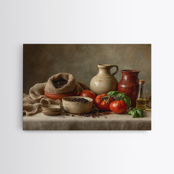 Coffee Beans and Burlap Sack Still Life Framed Canvas Print, Coffee Shop Art, Dark Academia Decor, Cafe Decor, Fine Art, Cafe, CSA-3x2-6