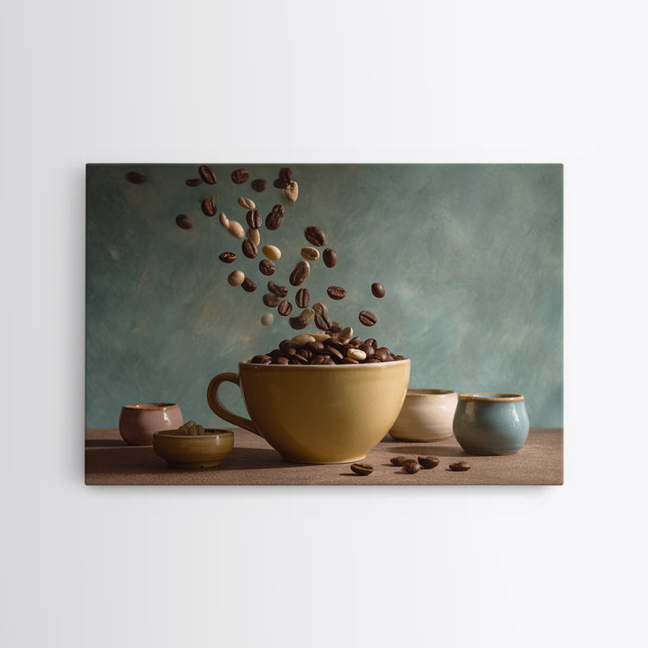 Roasted Beans Falling Through Dark Space Canvas Print, Coffee Shop Art, Contemporary Art, Cafe Decor, Fine Art, Cafe, CSA-3x2-72