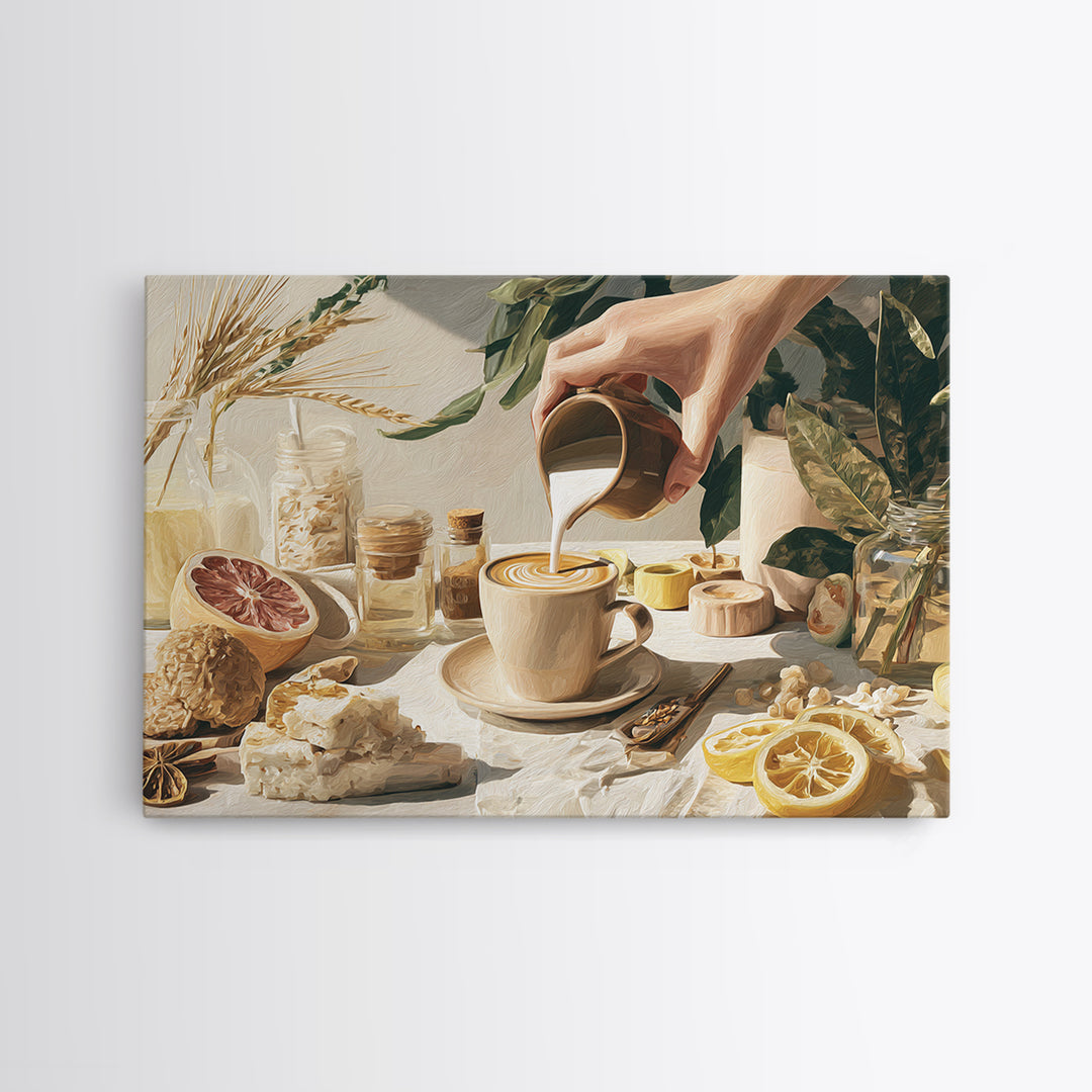Barista Hands Pouring Milk into Espresso Canvas Print, Coffee Shop Art, Neutral Decor, Cafe Decor, Fine Art, Cafe, Home Decor, CSA-3x2-73