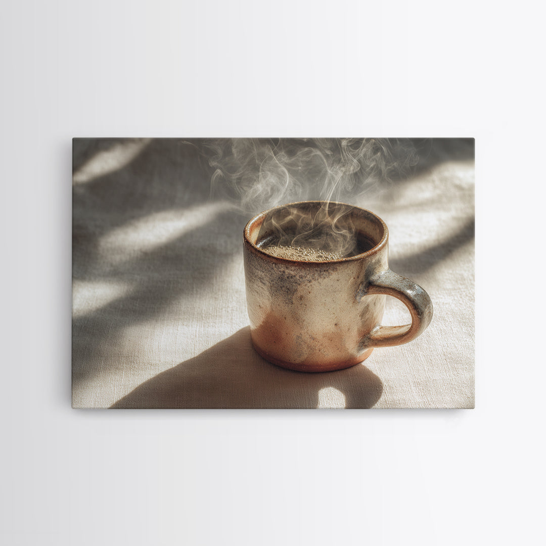 Espresso Cup with Rising Steam and Warm Framed Canvas Print, Coffee Shop Art, Room Decor, Cafe Decor, Fine Art, Cafe, CSA-3x2-77