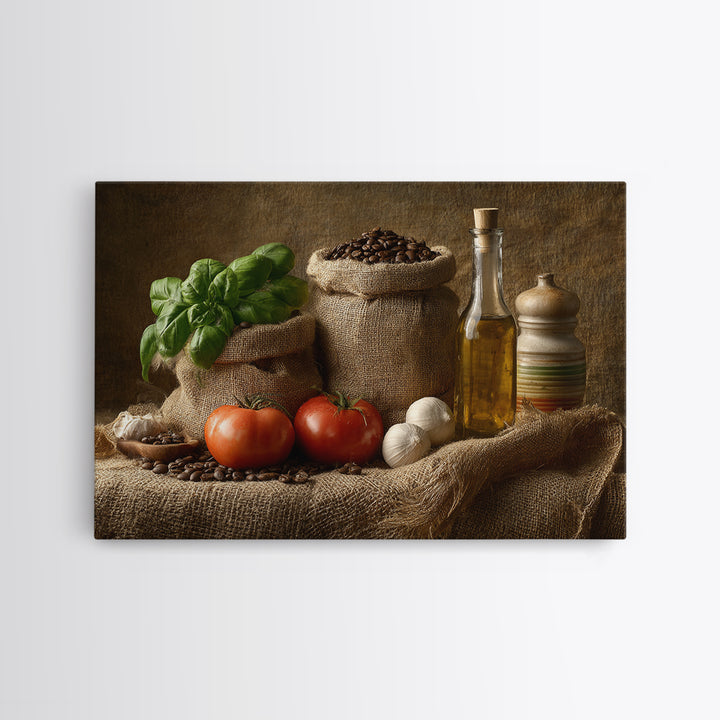 Coffee Beans and Burlap Sack Still Life Framed Canvas Print, Coffee Shop Art, Food Art, Cafe Decor, Fine Art, Cafe, CSA-3x2-78