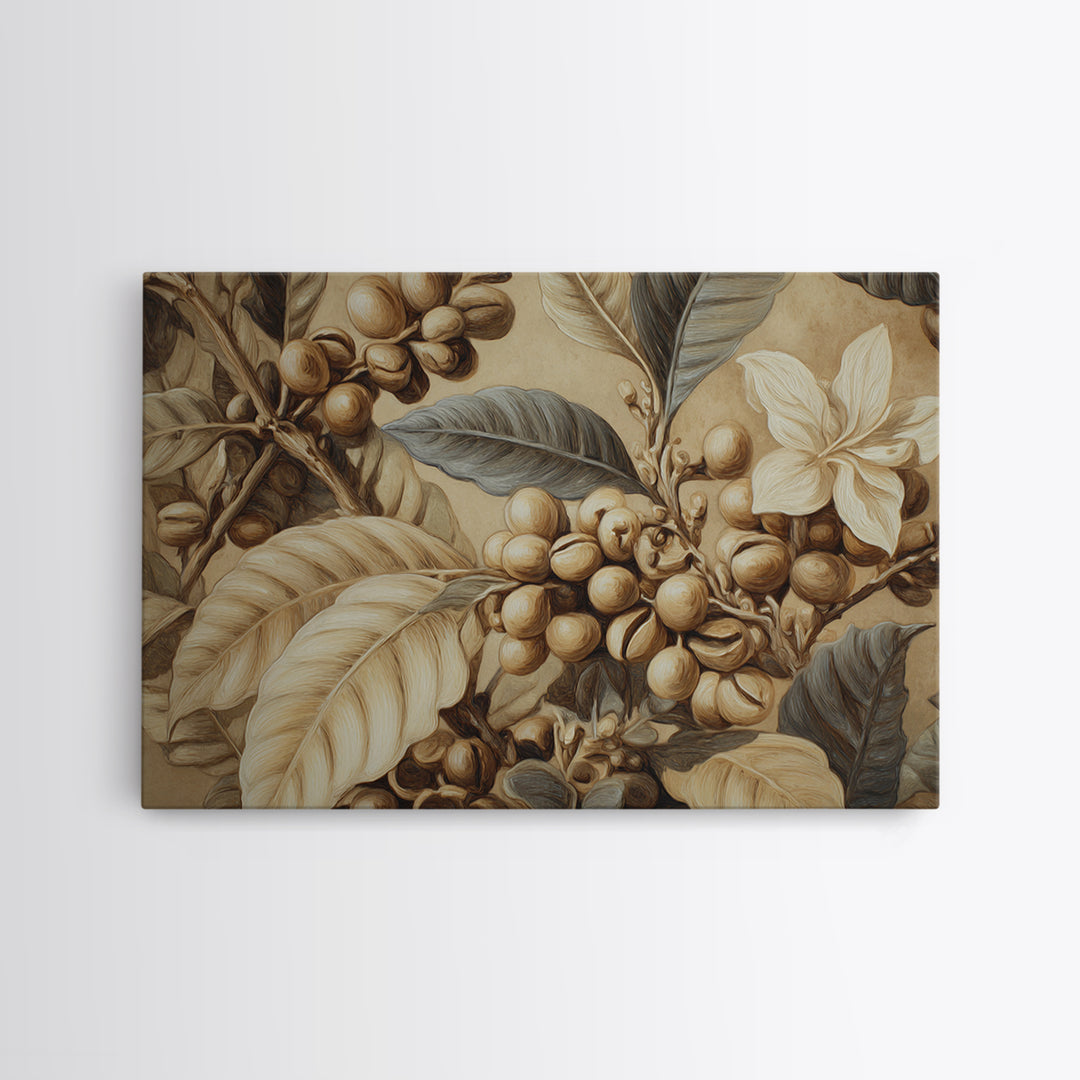 Coffee Bean Pattern Framed Canvas Print, Coffee Shop Art, Kitchen Gift, Cafe Decor, Oil Painting, Cafe, Coffee Art, Food Art, CSA-3x2-91