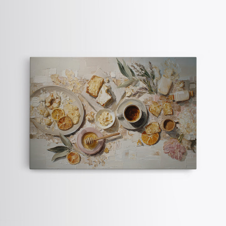 Sunlit Pastry and Coffee Arrangement Framed Canvas Print, Coffee Shop Art, Gothic Home Decor, Cafe Decor, Fine Art, Cafe, CSA-3x2-95