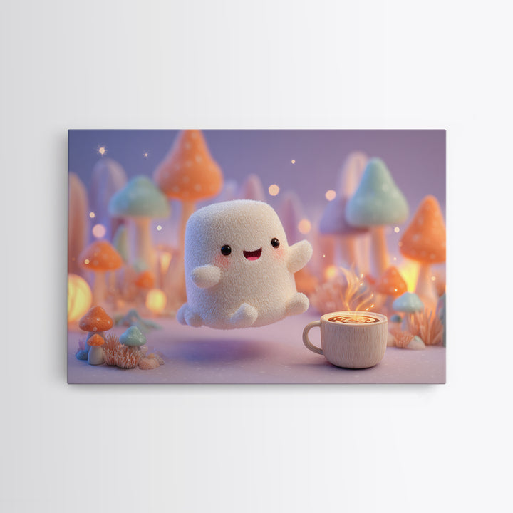 The Marshmallow Ghost, Storybook Halloween Art, Landscape Wall Art, Framed Canvas Print, Halloween Kids Decor, Whimsical Wall Art