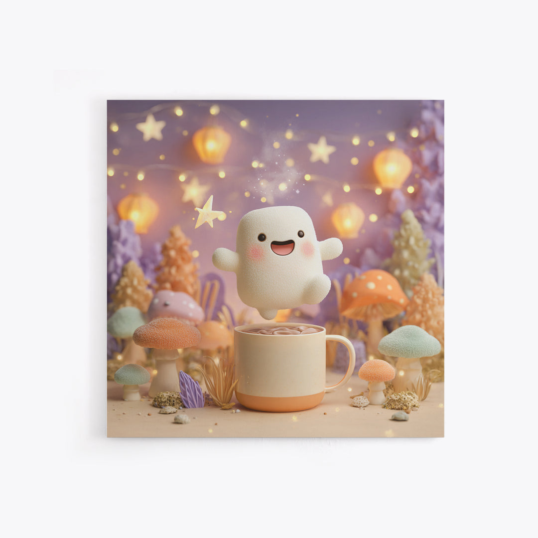 The Marshmallow Ghost, Cute Halloween Wall Art, Square Wall Art, Framed Canvas Print, Halloween Kids Decor, Whimsical Wall Art