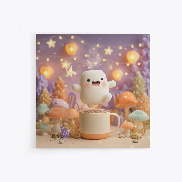 The Marshmallow Ghost, Cute Halloween Wall Art, Square Wall Art, Framed Canvas Print, Halloween Kids Decor, Whimsical Wall Art