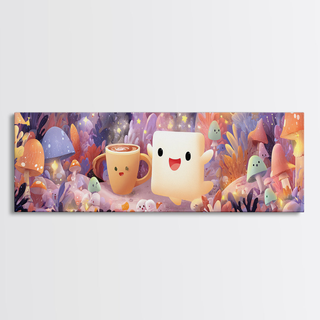The Marshmallow Ghost, Whimsical Halloween Art, Extra Wide Wall Art, Canvas Print, Halloween Kids Decor, Whimsical Wall Art, Halloween Decor