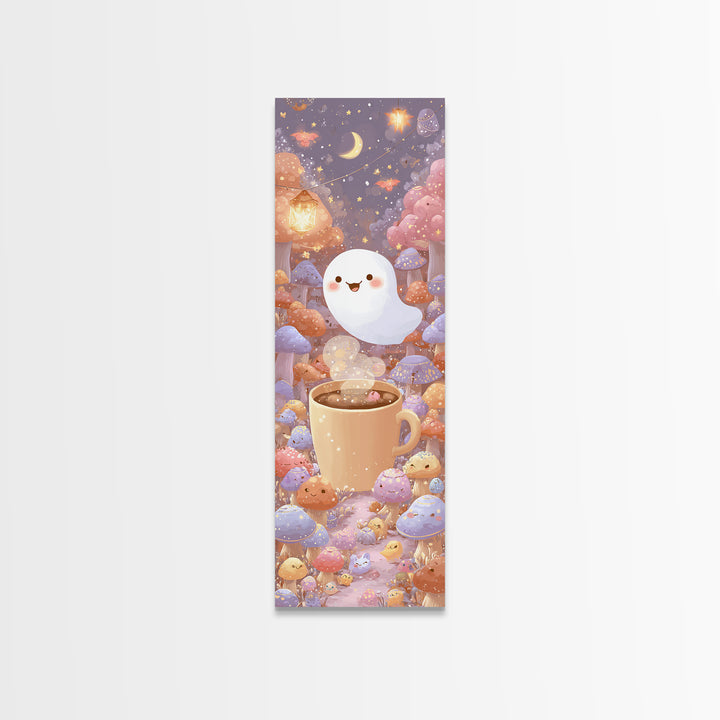 The Marshmallow Ghost, Cute Spooky Wall Art, Tall Narrow Wall Art, Framed Canvas Print, Halloween Kids Decor, Whimsical Wall Art