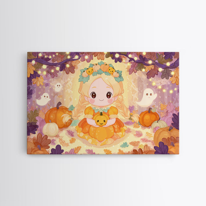 The Pumpkin Princess, Whimsical Halloween Art, Landscape Wall Art, Canvas Print, Halloween Kids Decor, Whimsical Wall Art, Horror Wall Art
