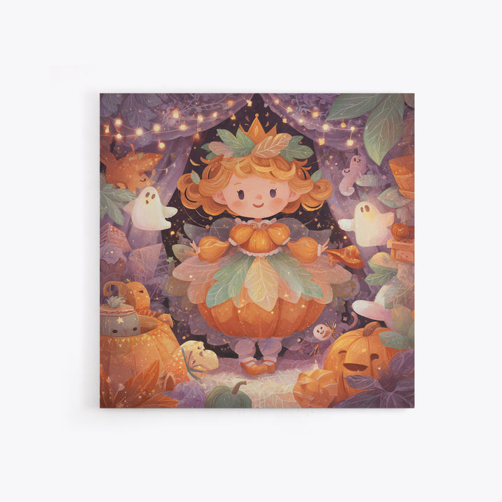 The Pumpkin Princess, Storybook Halloween Art, Square Wall Art, Canvas Print, Halloween Kids Decor, Whimsical Wall Art