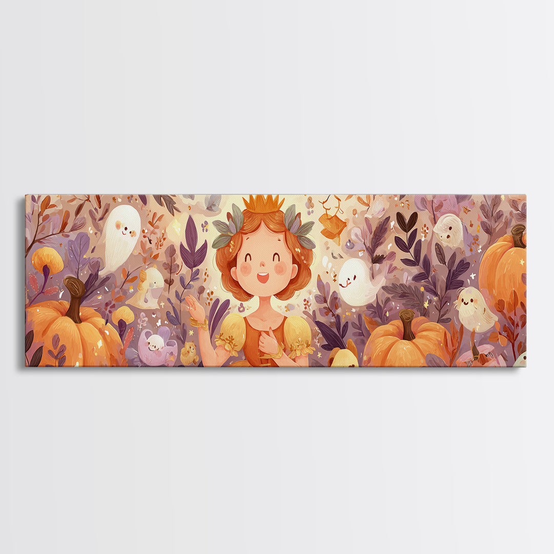The Pumpkin Princess, Cute Spooky Wall Art, Extra Wide Wall Art, Canvas Print, Halloween Kids Decor, Whimsical Wall Art, Halloween Decor