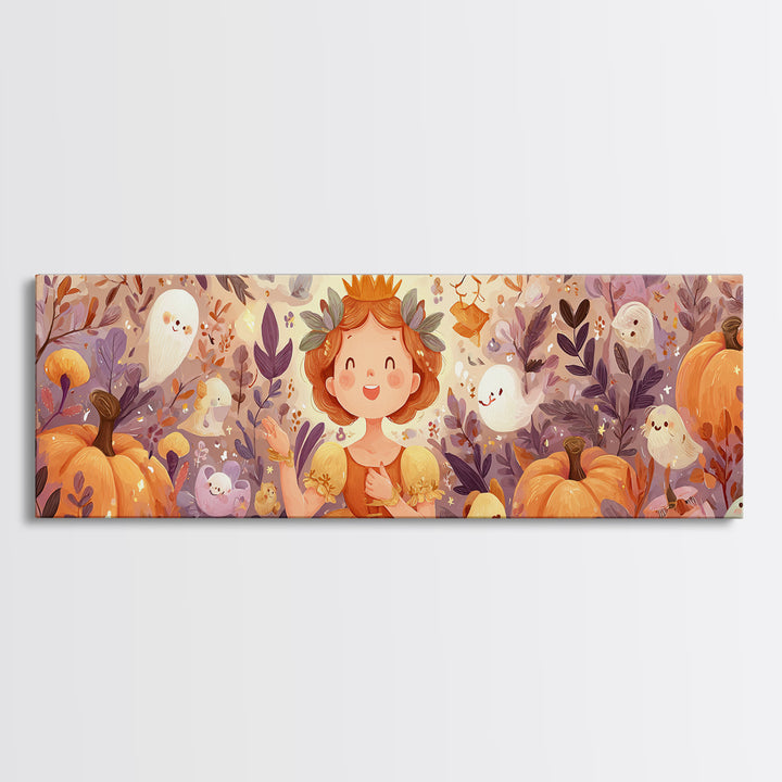 The Pumpkin Princess, Cute Spooky Wall Art, Extra Wide Wall Art, Canvas Print, Halloween Kids Decor, Whimsical Wall Art, Halloween Decor