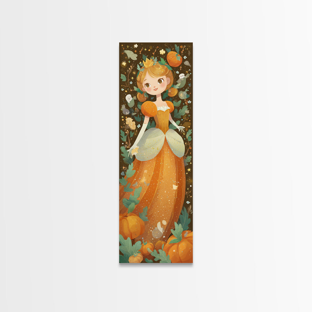 The Pumpkin Princess, Kids Halloween Decor, Tall Narrow Wall Art, Framed Canvas Print, Halloween Kids Decor, Whimsical Wall Art
