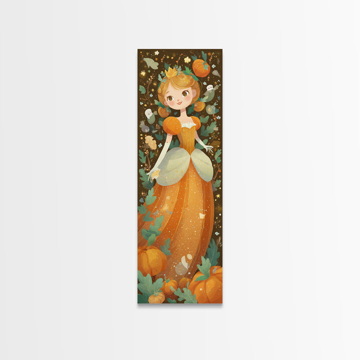 The Pumpkin Princess, Kids Halloween Decor, Tall Narrow Wall Art, Framed Canvas Print, Halloween Kids Decor, Whimsical Wall Art