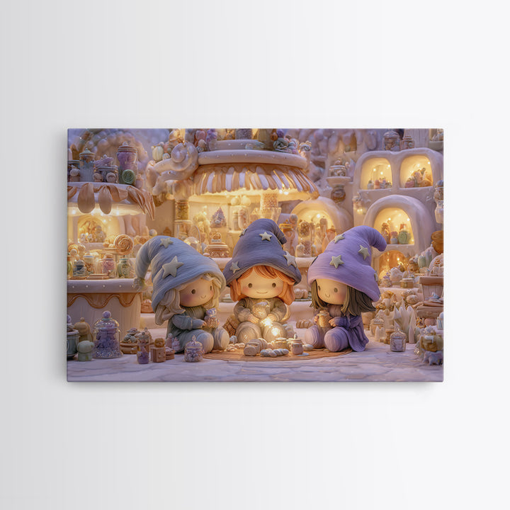 The Little Star Witch, Whimsical Halloween Art, Landscape Wall Art, Framed Canvas Print, Halloween Kids Decor, Whimsical Wall Art