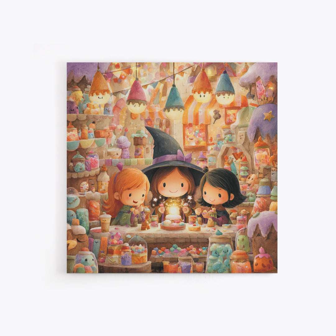 The Little Star Witch, Kids Halloween Decor, Square Wall Art, Canvas Print, Halloween Kids Decor, Whimsical Wall Art, Spooky Wall Decor