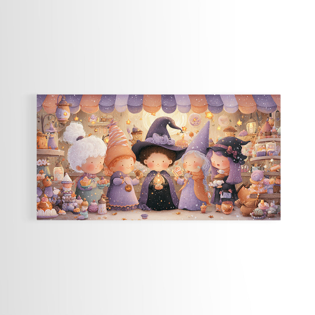 The Little Star Witch, Kids Halloween Decor, Wide Panoramic Art, Canvas Print, Halloween Kids Decor, Whimsical Wall Art, Horror Wall Art