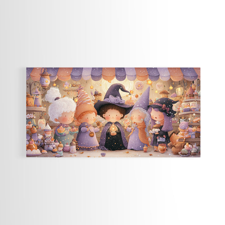 The Little Star Witch, Kids Halloween Decor, Wide Panoramic Art, Canvas Print, Halloween Kids Decor, Whimsical Wall Art, Horror Wall Art
