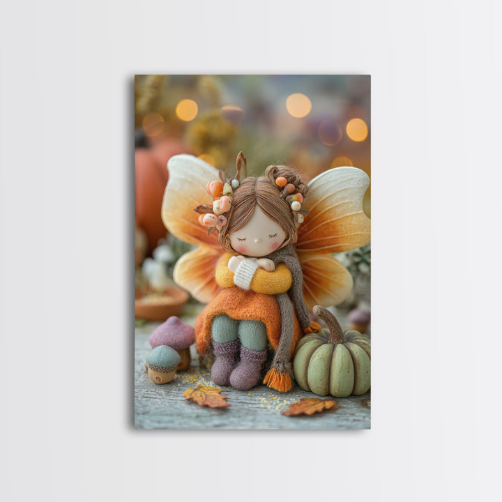 The Candy Corn Fairy, Storybook Halloween Art, Vertical Wall Art, Framed Canvas Print, Halloween Kids Decor, Whimsical Wall Art