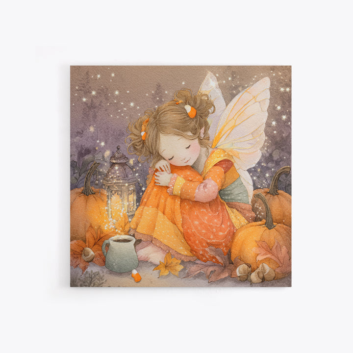 The Candy Corn Fairy, Kids Halloween Decor, Square Wall Art, Framed Canvas Print, Halloween Kids Decor, Whimsical Wall Art