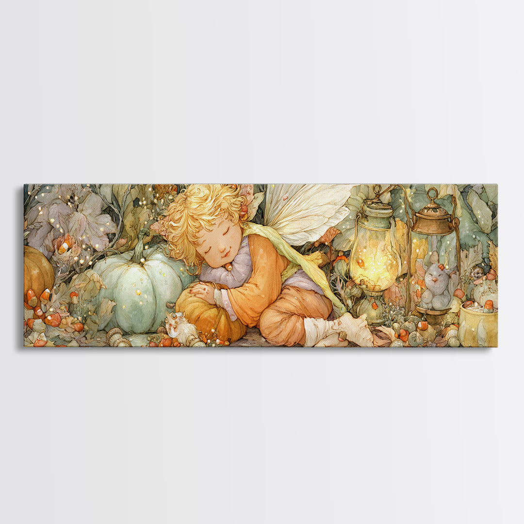 The Candy Corn Fairy, Cute Spooky Wall Art, Extra Wide Wall Art, Canvas Print, Halloween Kids Decor, Whimsical Wall Art, Horror Wall Art