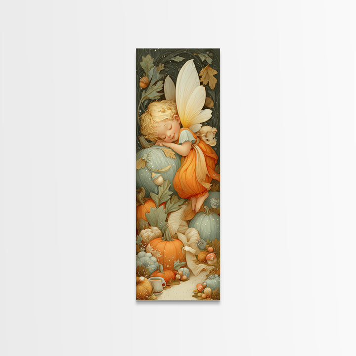 The Candy Corn Fairy, Whimsical Halloween Art, Tall Narrow Wall Art, Canvas Print, Halloween Kids Decor, Whimsical Wall Art