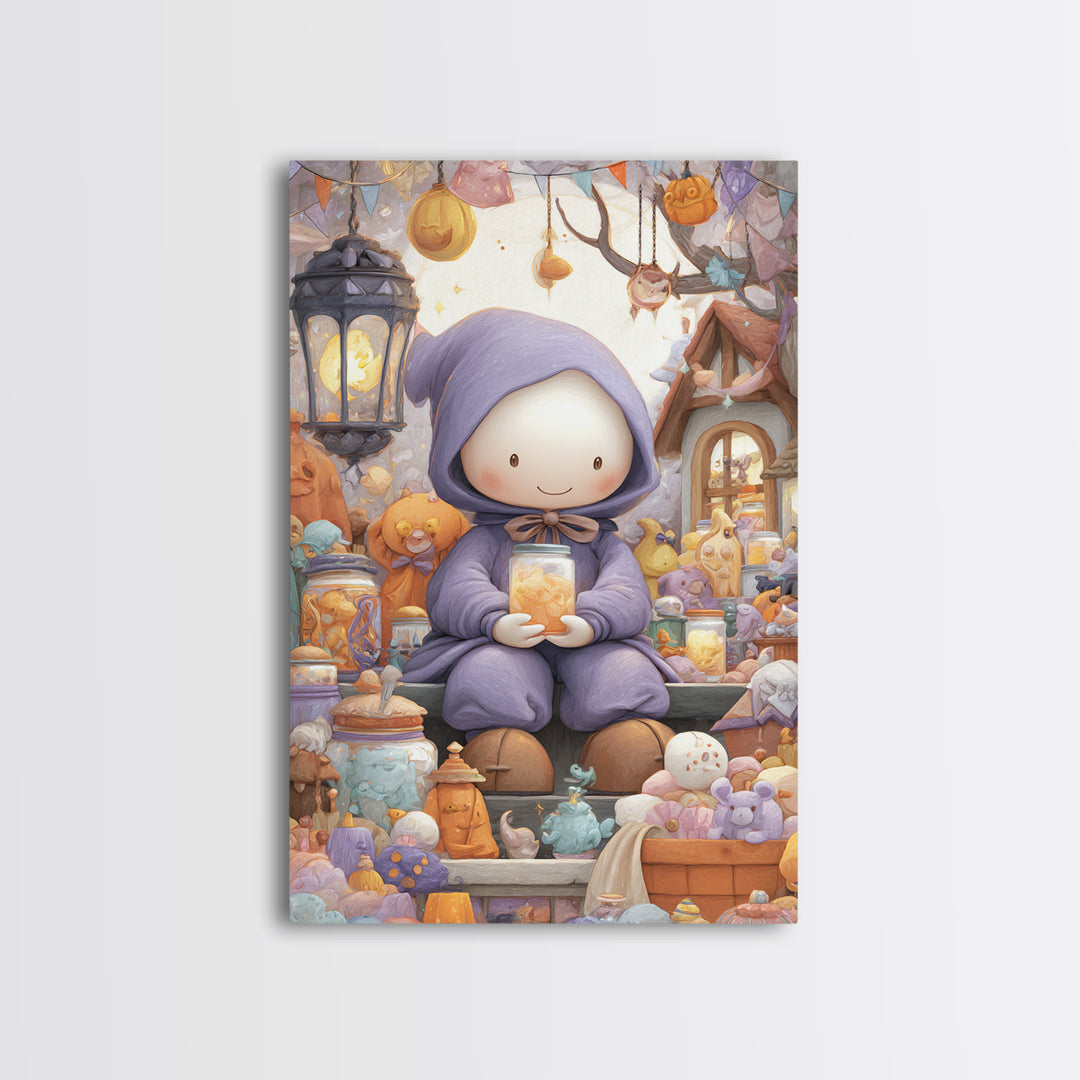 The Moonbeam Wizard, Kids Halloween Decor, Vertical Wall Art, Canvas Print, Halloween Kids Decor, Whimsical Wall Art, Halloween Wall Art