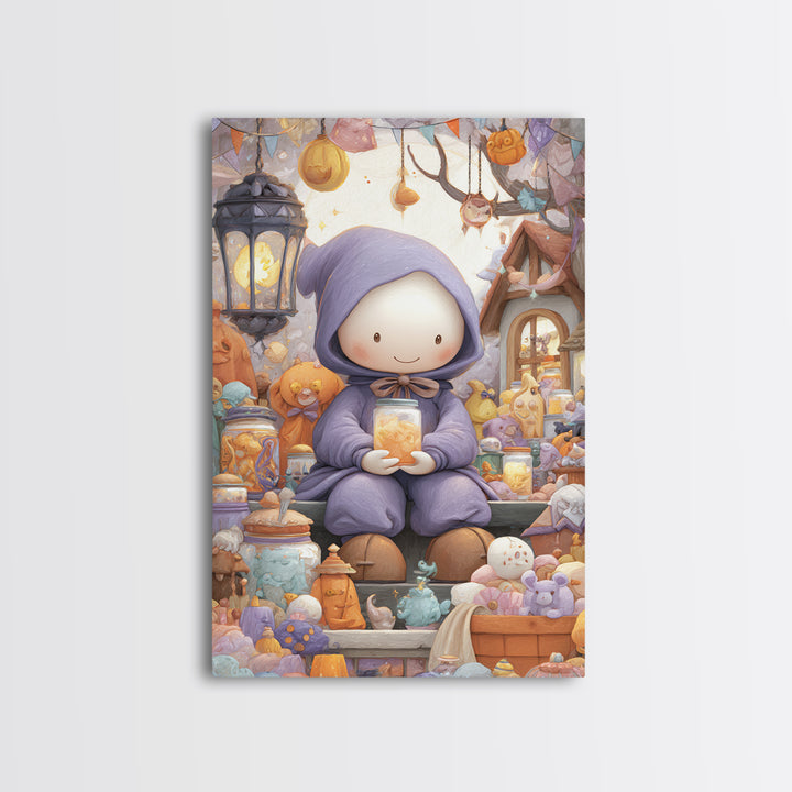 The Moonbeam Wizard, Kids Halloween Decor, Vertical Wall Art, Canvas Print, Halloween Kids Decor, Whimsical Wall Art, Halloween Wall Art