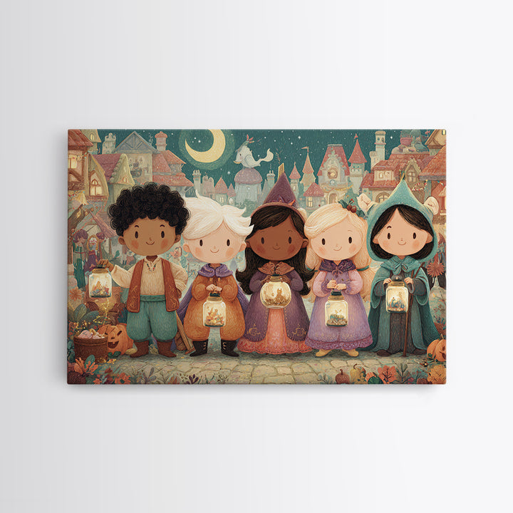 The Moonbeam Wizard, Whimsical Halloween Art, Landscape Wall Art, Framed Canvas Print, Halloween Kids Decor, Whimsical Wall Art