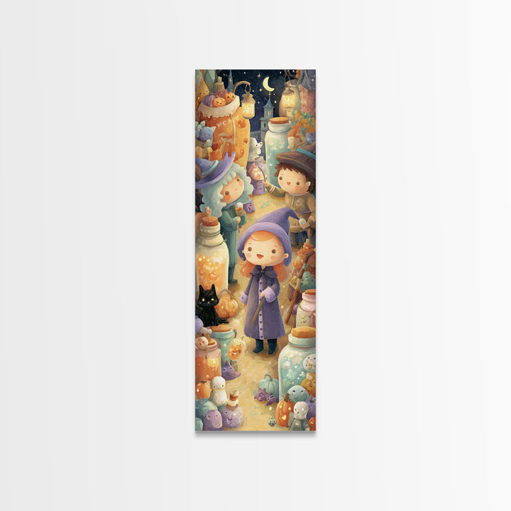 The Moonbeam Wizard, Kids Halloween Decor, Tall Narrow Wall Art, Canvas Print, Halloween Kids Decor, Whimsical Wall Art, Seasonal Home Decor