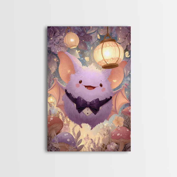The Bow-Tie Bat, Cute Spooky Wall Art, Vertical Wall Art, Canvas Print, Halloween Kids Decor, Whimsical Wall Art, Seasonal Home Decor