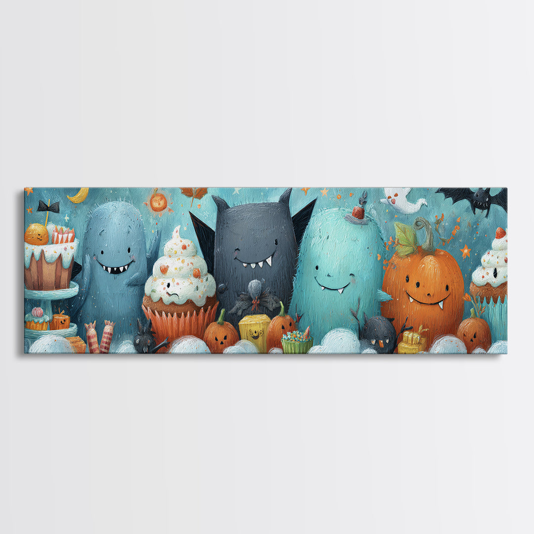 The Cupcake Vampire, Pastel Halloween Art, Extra Wide Wall Art, Canvas Print, Cute Halloween Wall Art