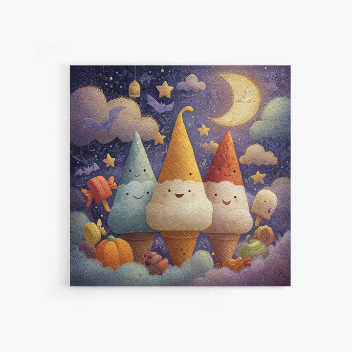 The Ice-Cream Ghost Parade, Pastel Halloween Art, Square Wall Art, Canvas Print, Cute Halloween Wall Art