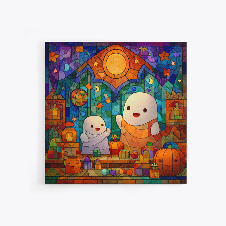 The Ghost Daycare, Stained Glass Halloween, Square Wall Art, Canvas Print, Cute Halloween Wall Art, Halloween Kids Decor