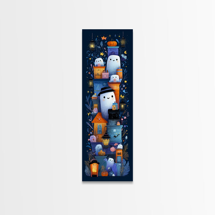 The Ghost Mail Carrier, Vector Halloween Art, Tall Narrow Wall Art, Framed Canvas Print, Cute Halloween Wall Art